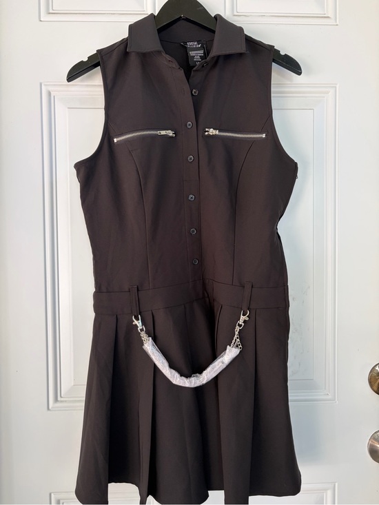 Social Collision Dresses & Skirts - Sleeveless Black Button-Front Mini Dress with Silver Zippers